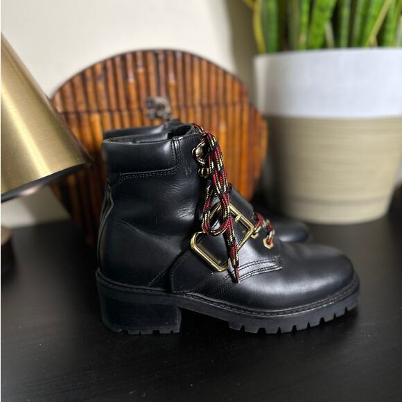 SANDRO PARIS Noir Grant Lace Up Leather Combat Buckle Boots Black - Picture 2 of 10